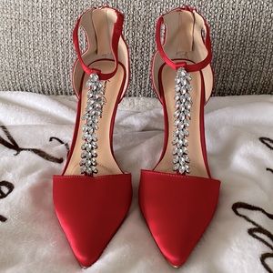 Red Satin American Glamour Badgley Mischka  Heels